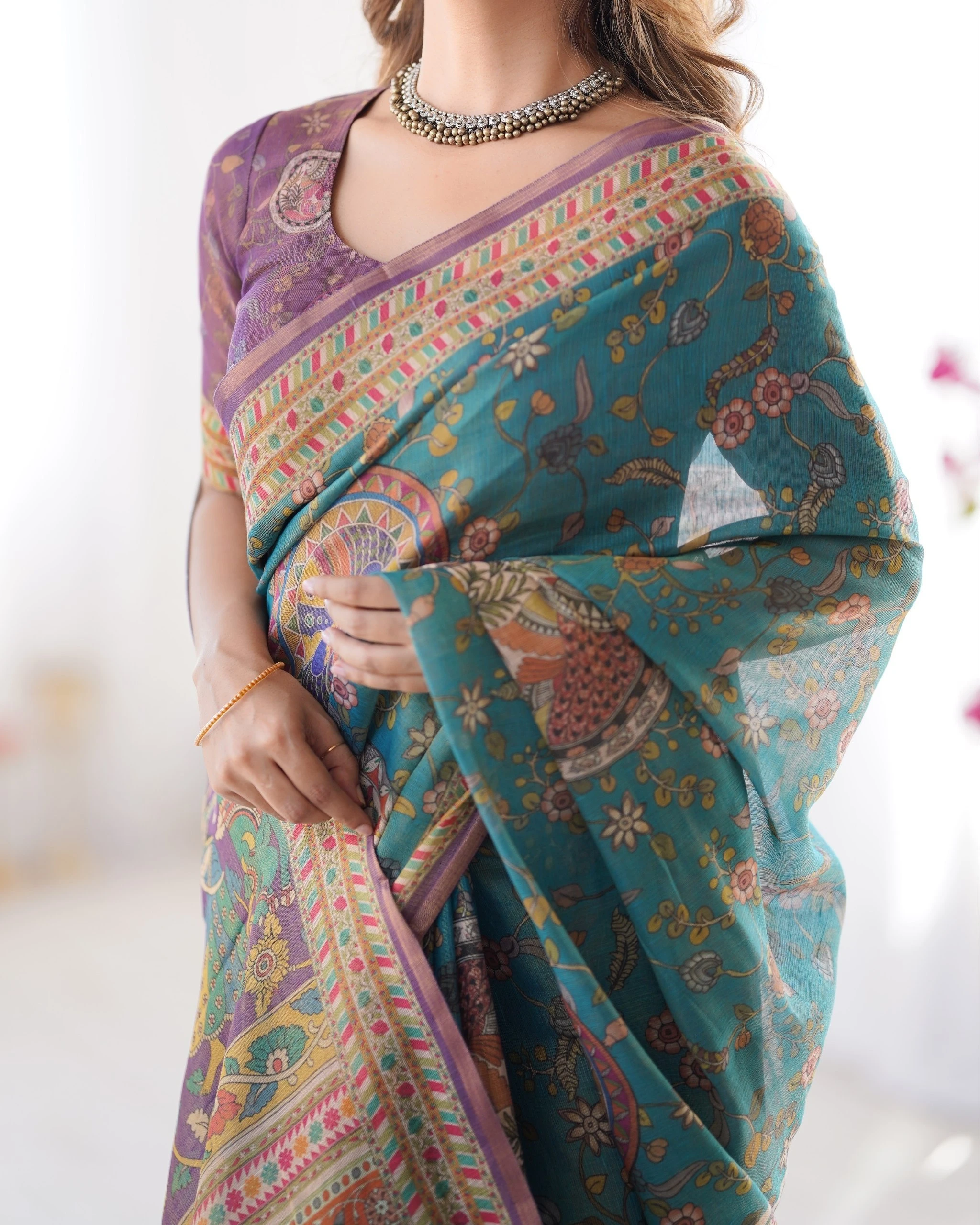 Women's Linen Tissue Silk Saree with Matching Blouse