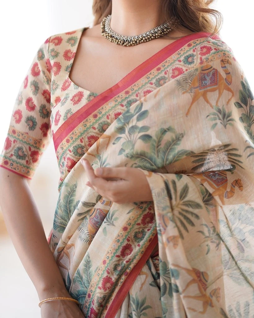 Elegant Linen Tissue Silk Saree with Unstitched Blouse