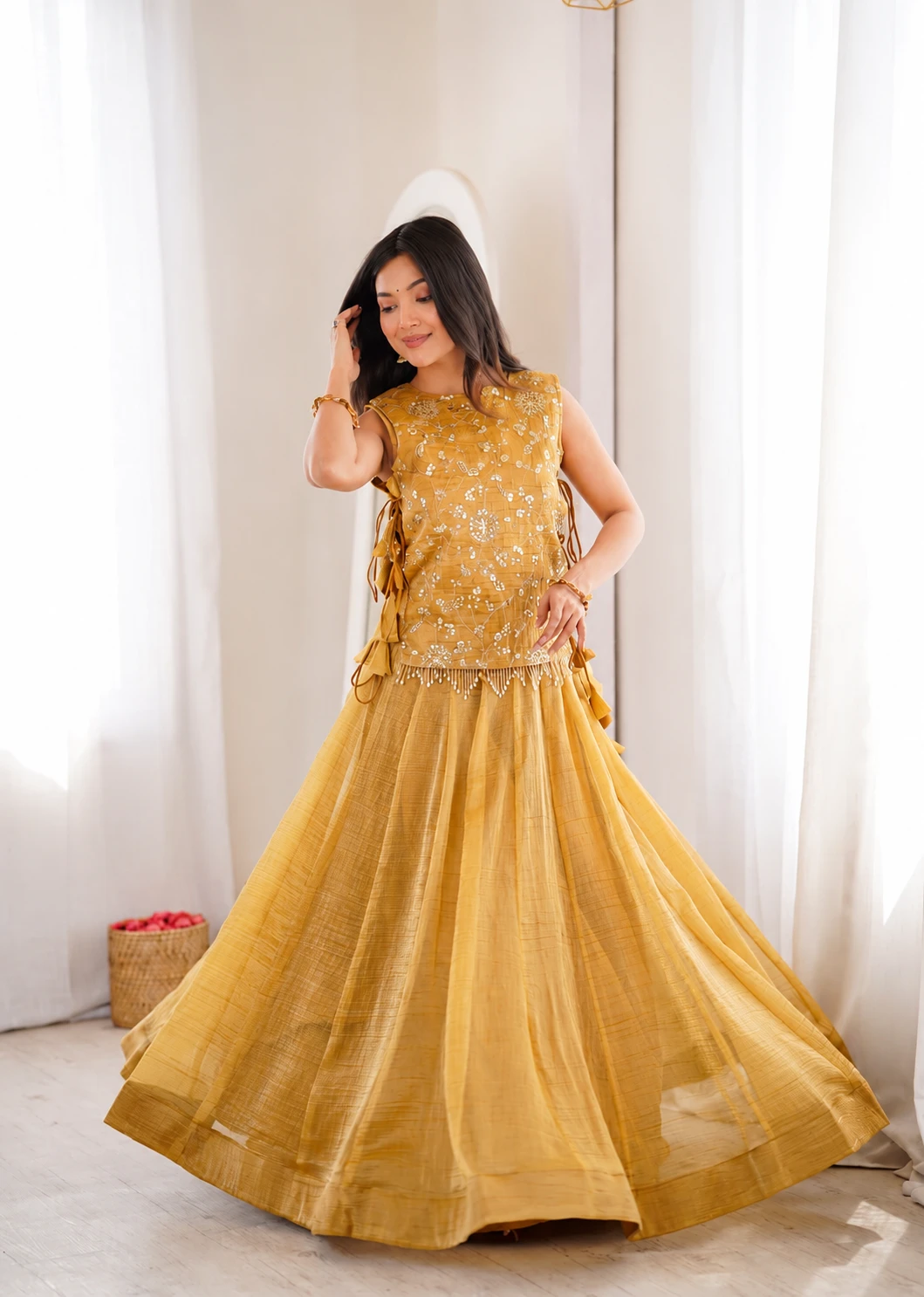 Salsa Crush Lehenga Choli With Zari Embroidered Koti |