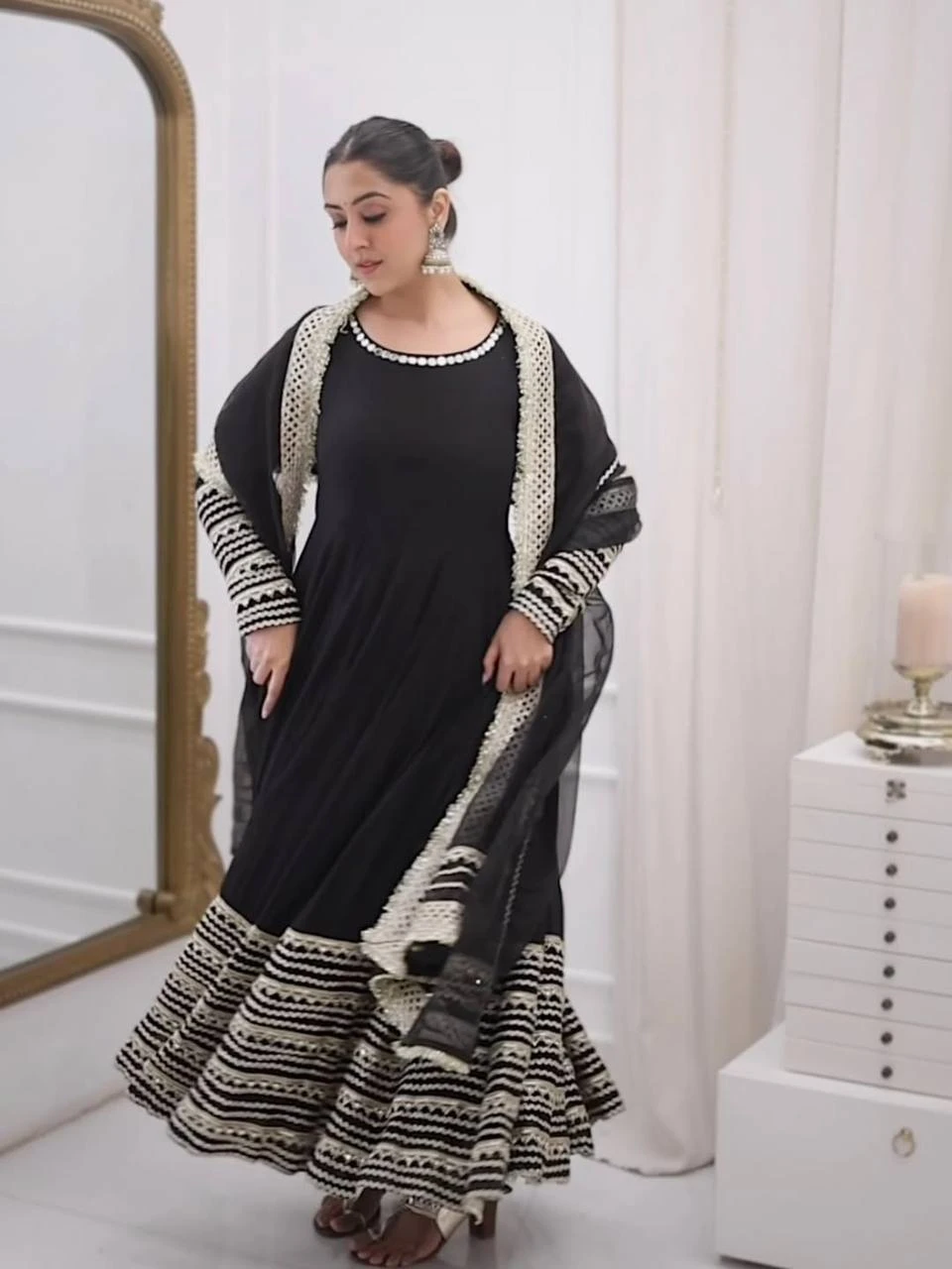 Black Embroidered Anarkali Suit Set with Dupatta | 3 Piece Designer Set