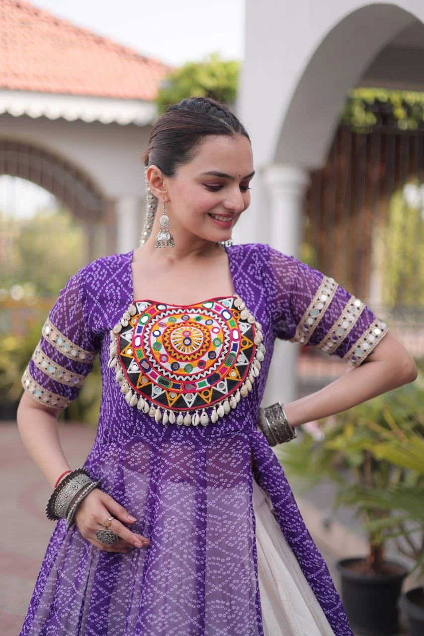 Purple Color Bandhani Printed Kurti