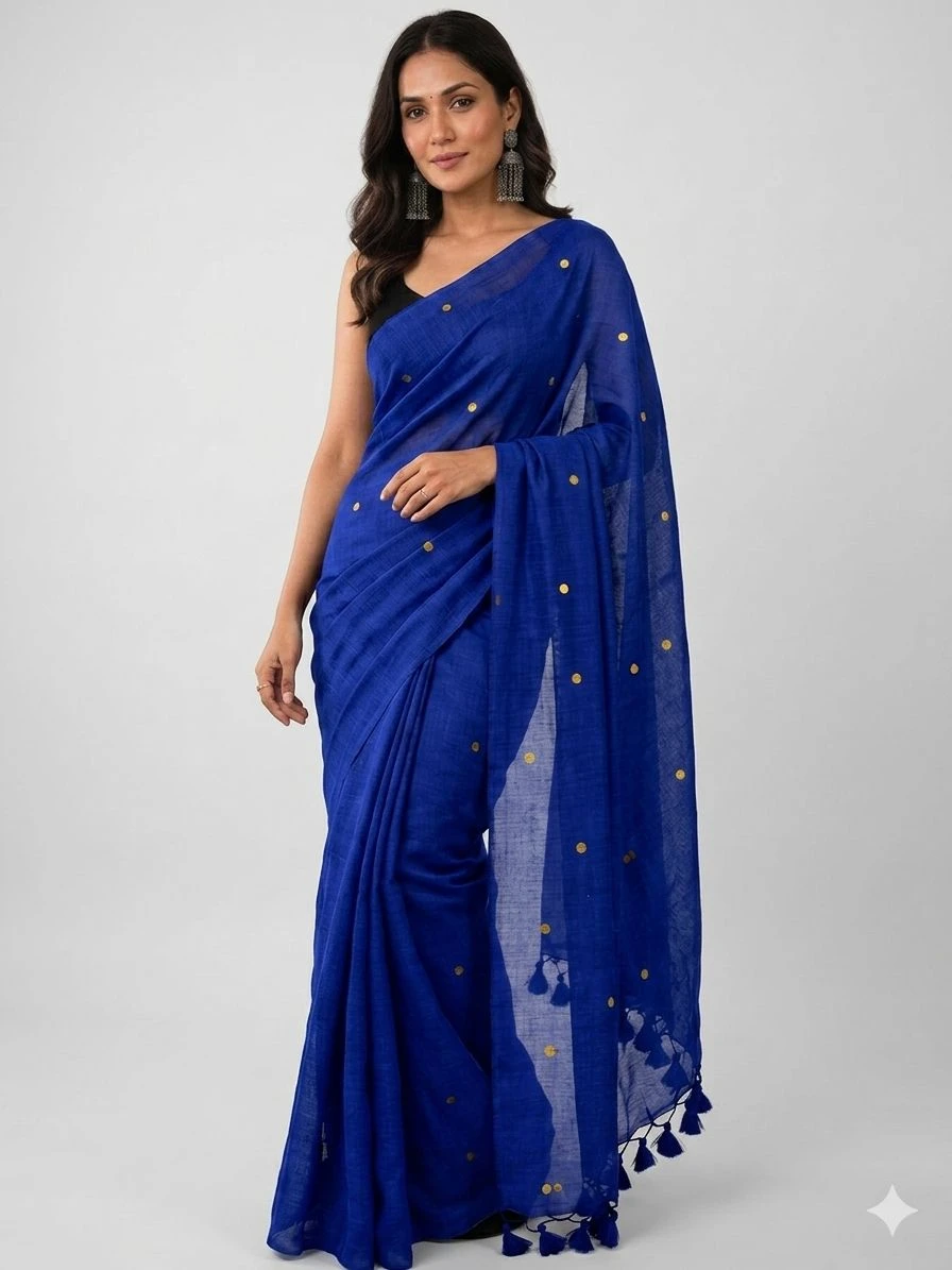 Pure Khadi Cotton Saree with Gini Work | Running Blouse | Free Delivery & COD Available