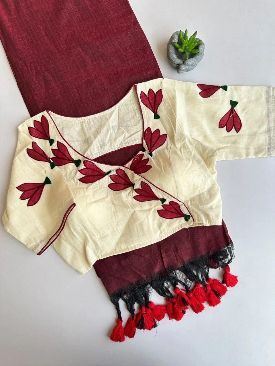 Premium Khadi Cotton Saree with Heavy Khadi Applique Blouse
