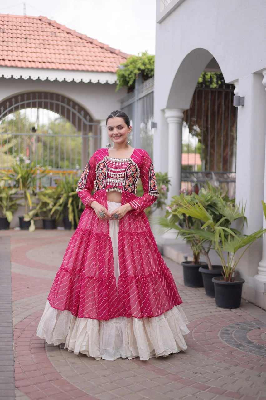 Designer Laheriya Lehenga Kurti Set with Kutchi Patchwork