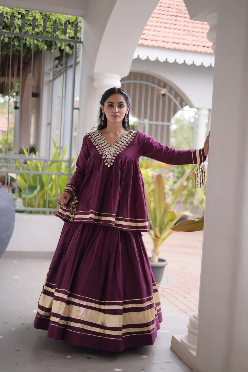 Navratri Lehenga Choli for Women with Zari Patta & Real Mirror Work
