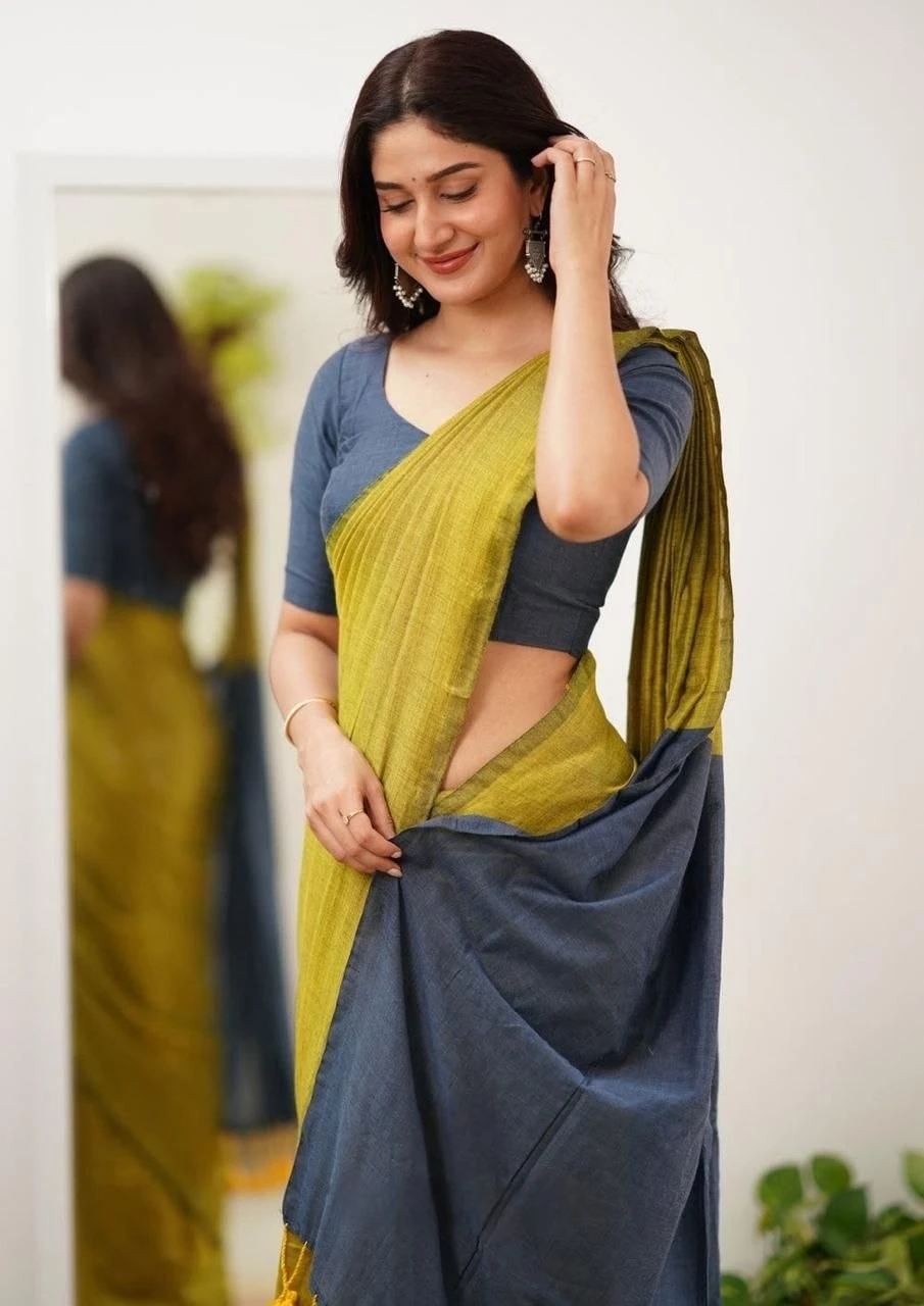 Original Khadi Cotton Saree with Running Blouse | 6.30 Meter Traditional Saree for Women