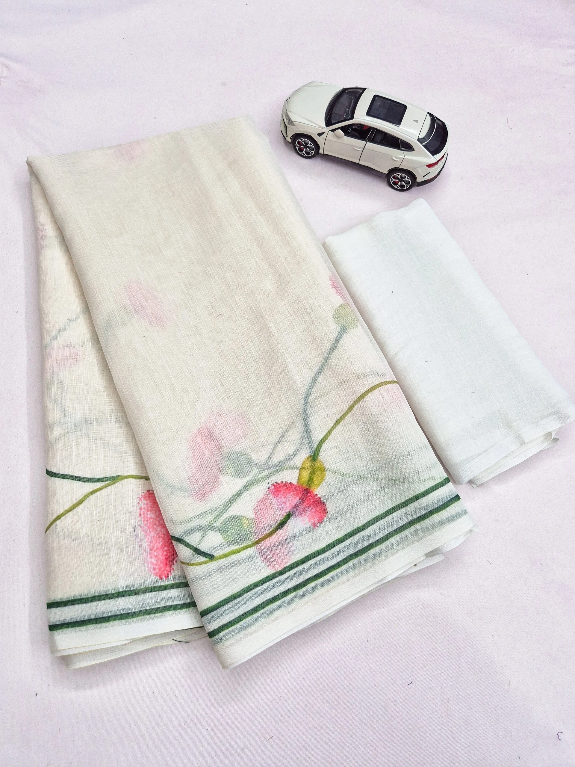 Premium Linen Digital Print Saree with Matching Blouse
