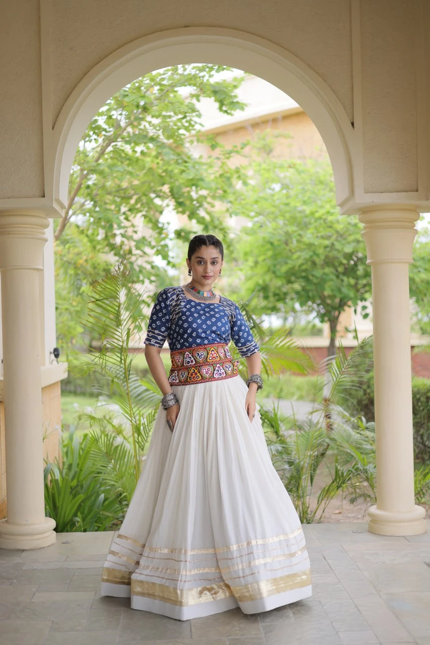 Cora Cotton Lehenga Choli with Gota Patti, Gamthi Embroidery & Lace Work | Full Stitched
