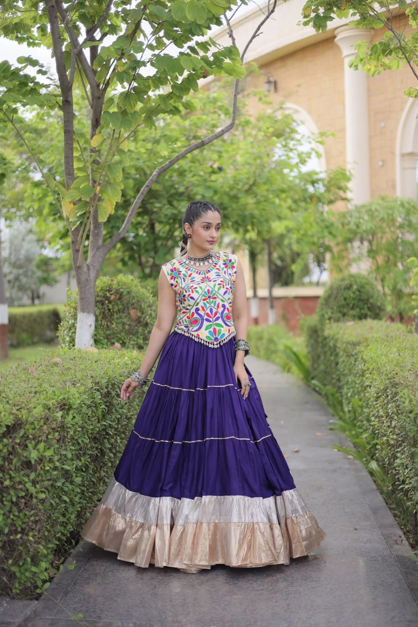 Women’s Rayon Lehenga Choli with Kutchi Work Blouse, Lampi Lace & 12 Meter Flair | Festive & Garba Wear