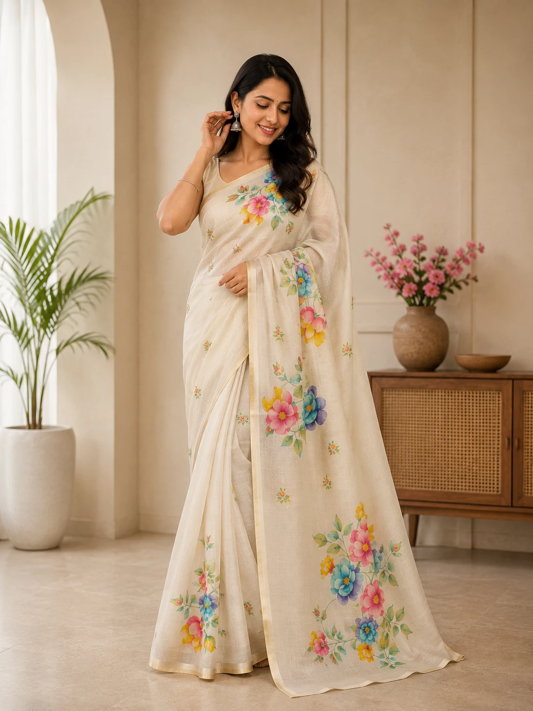 Premium Linen Tissue Silk Saree with Matching Blouse – Elegant Party Wear