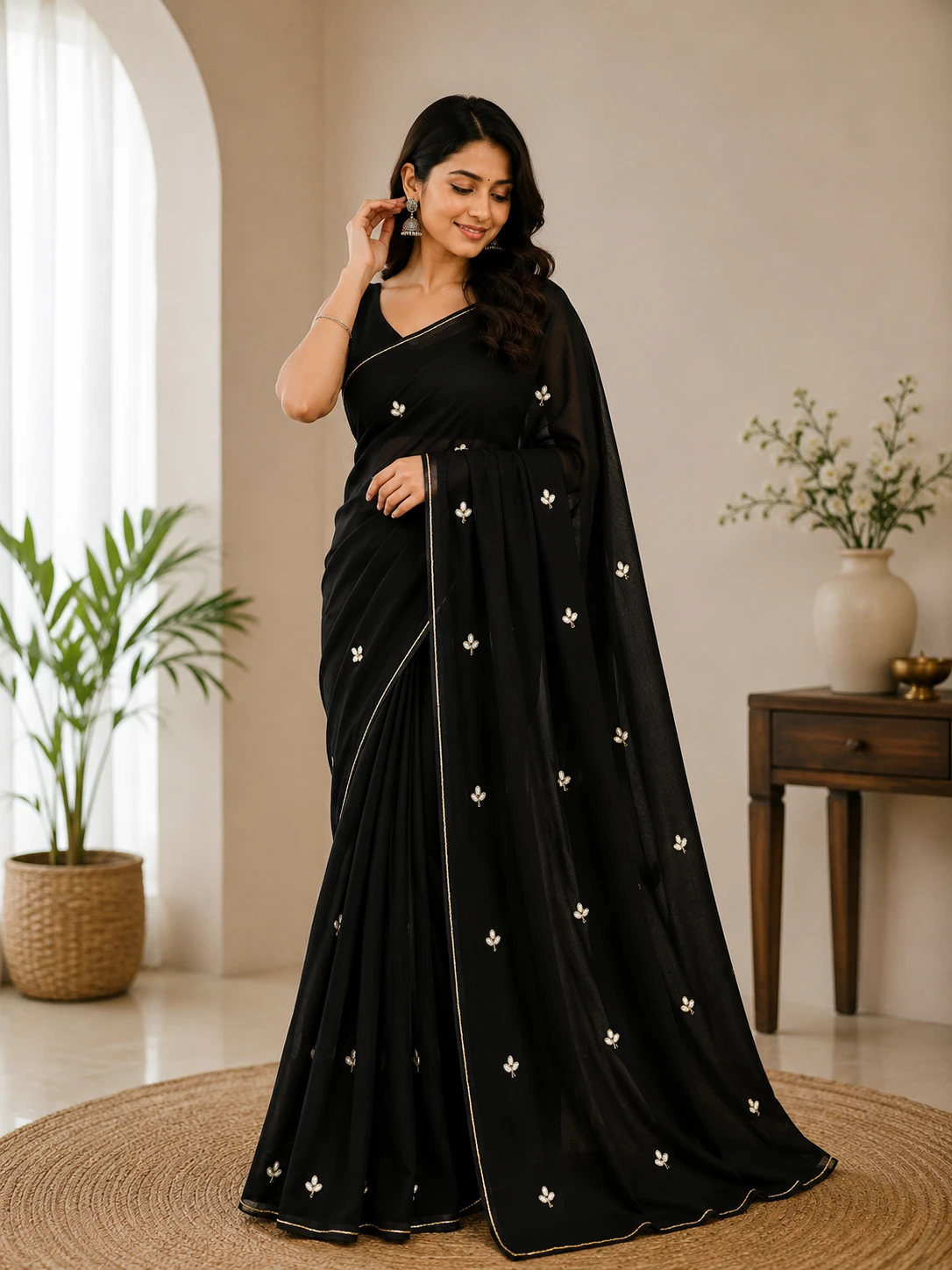 Pure Soft Georgette Saree with Cut Dana Work & Running Blouse