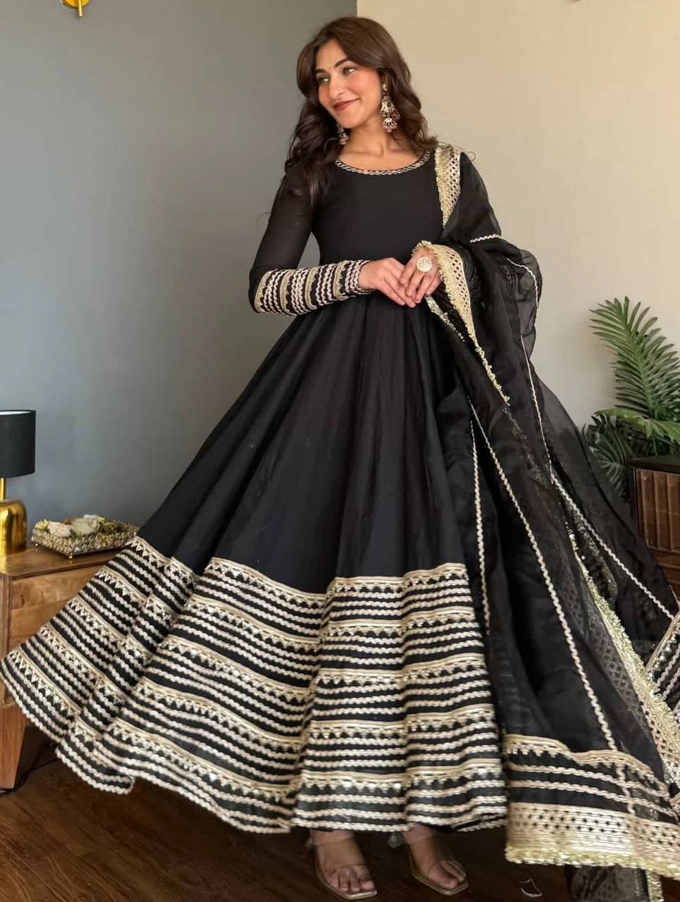 Black Embroidered Anarkali Suit Set with Dupatta | 3 Piece Designer Set