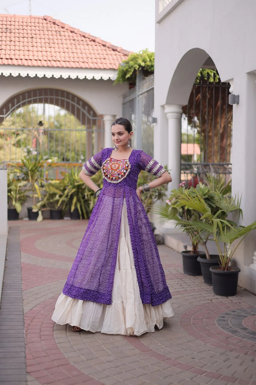 Purple Color Bandhani Printed Kurti