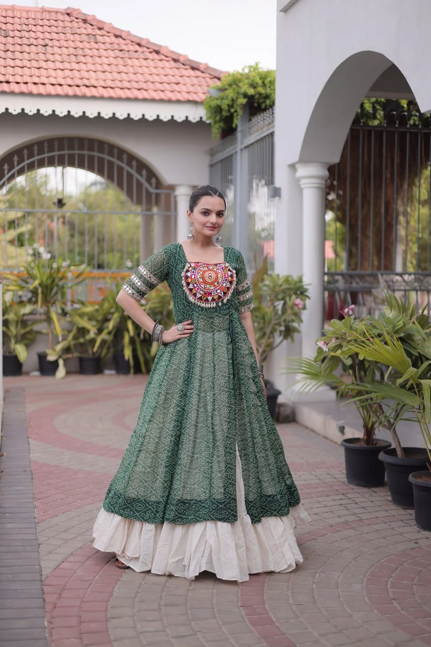 Green Color Bandhani Printed Kurti | COD Available | Navratri Special