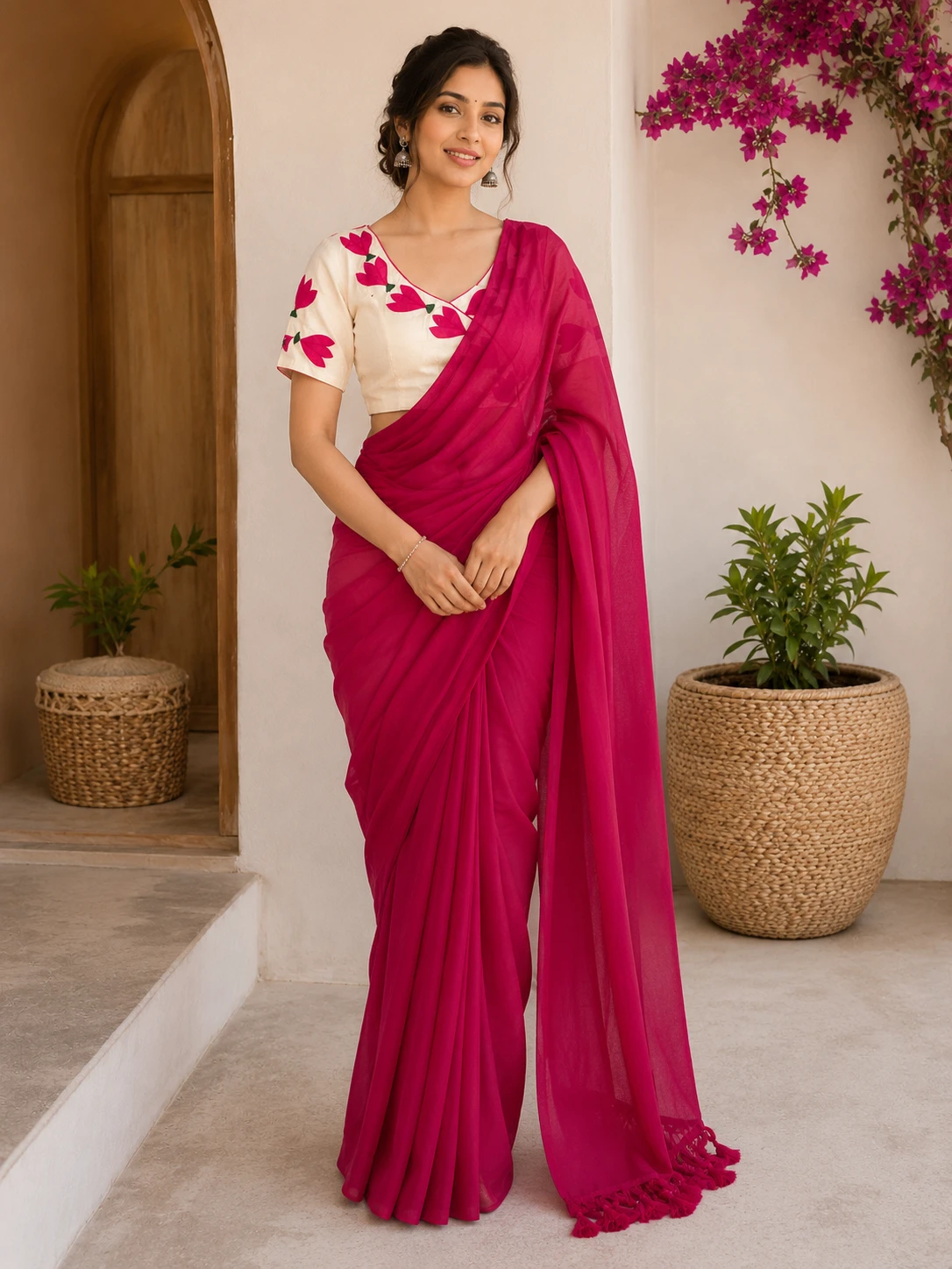 Premium Khadi Cotton Saree with Heavy Khadi Applique Blouse