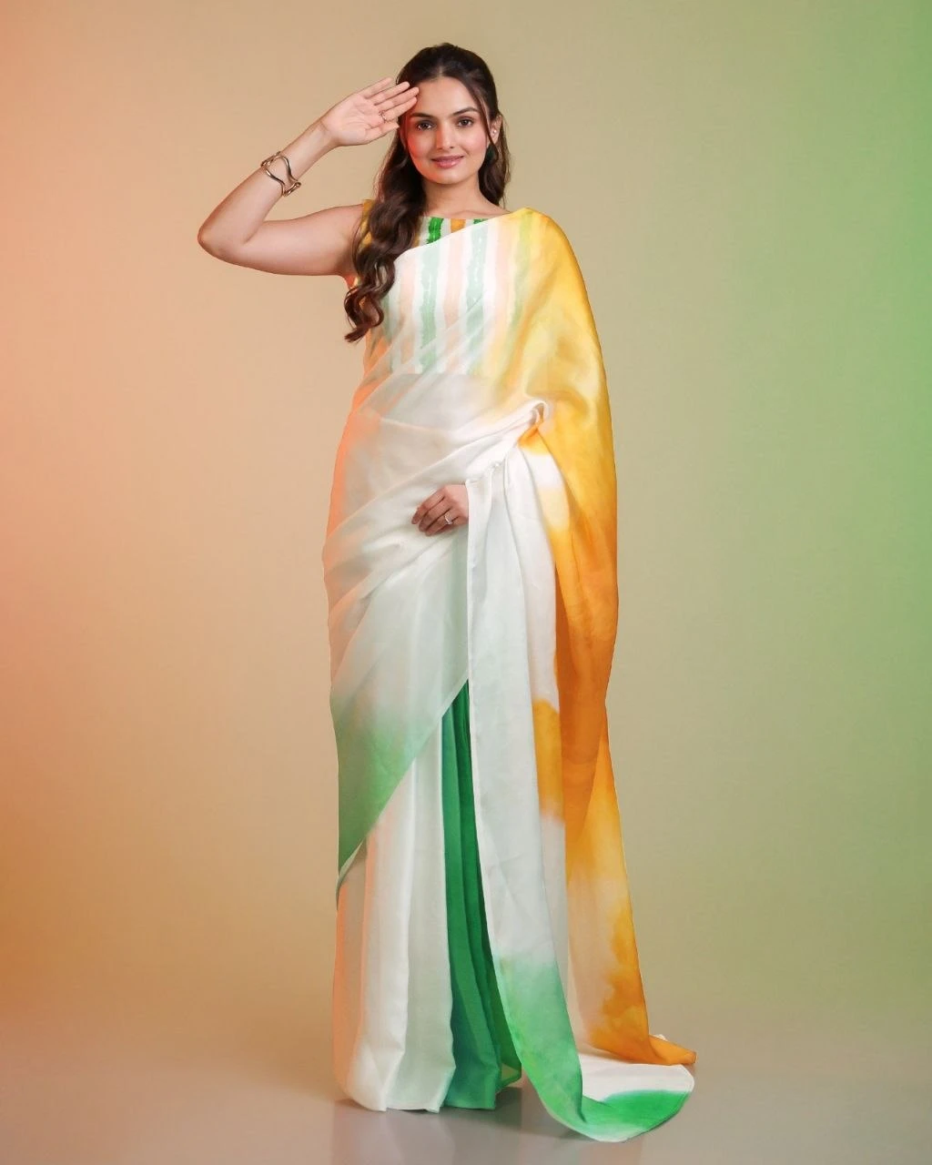 15th August Special Japan Satin Tiranga Print Saree
