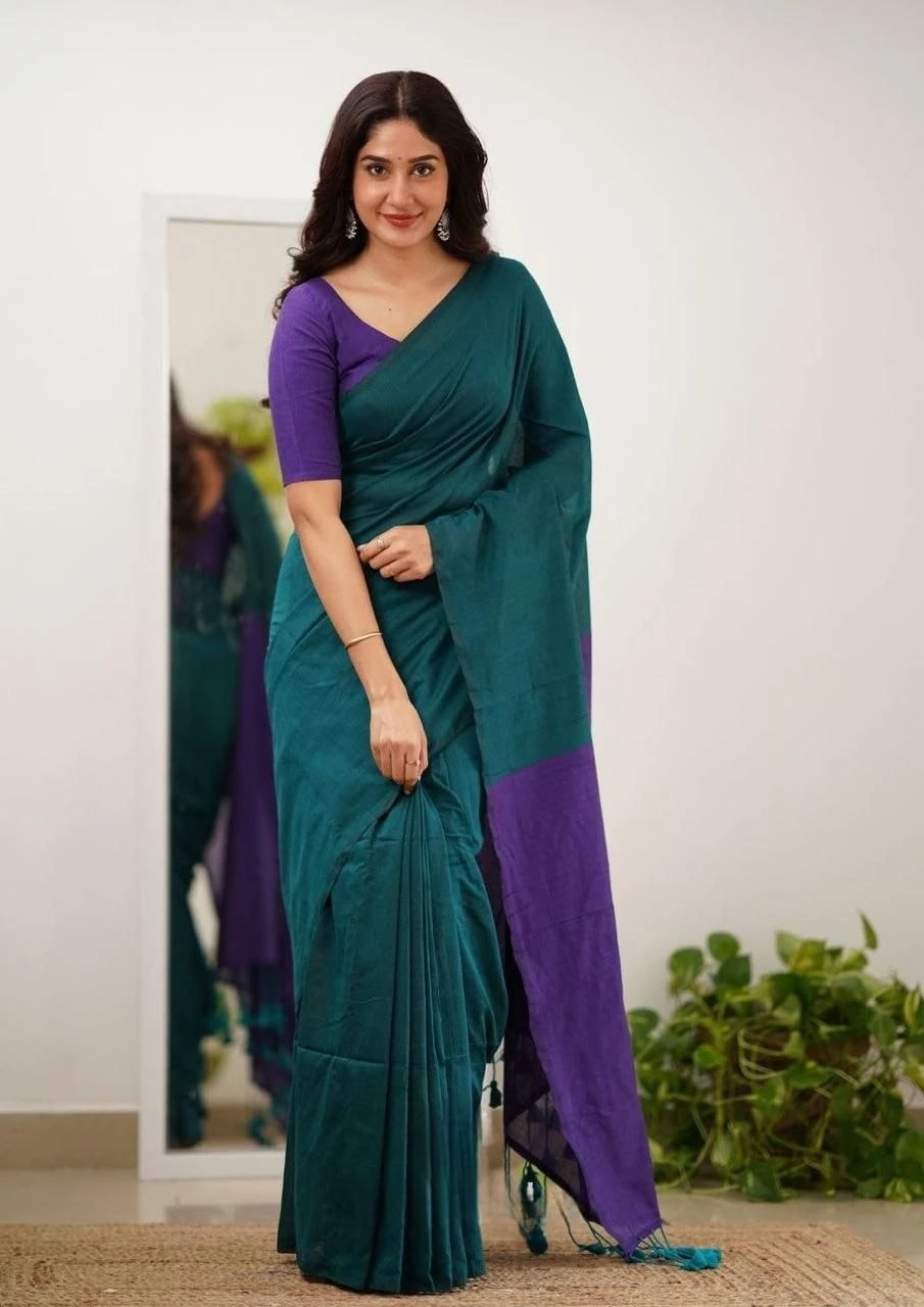 Original Khadi Cotton Saree with Running Blouse | 6.30 Meter Traditional Saree for Women