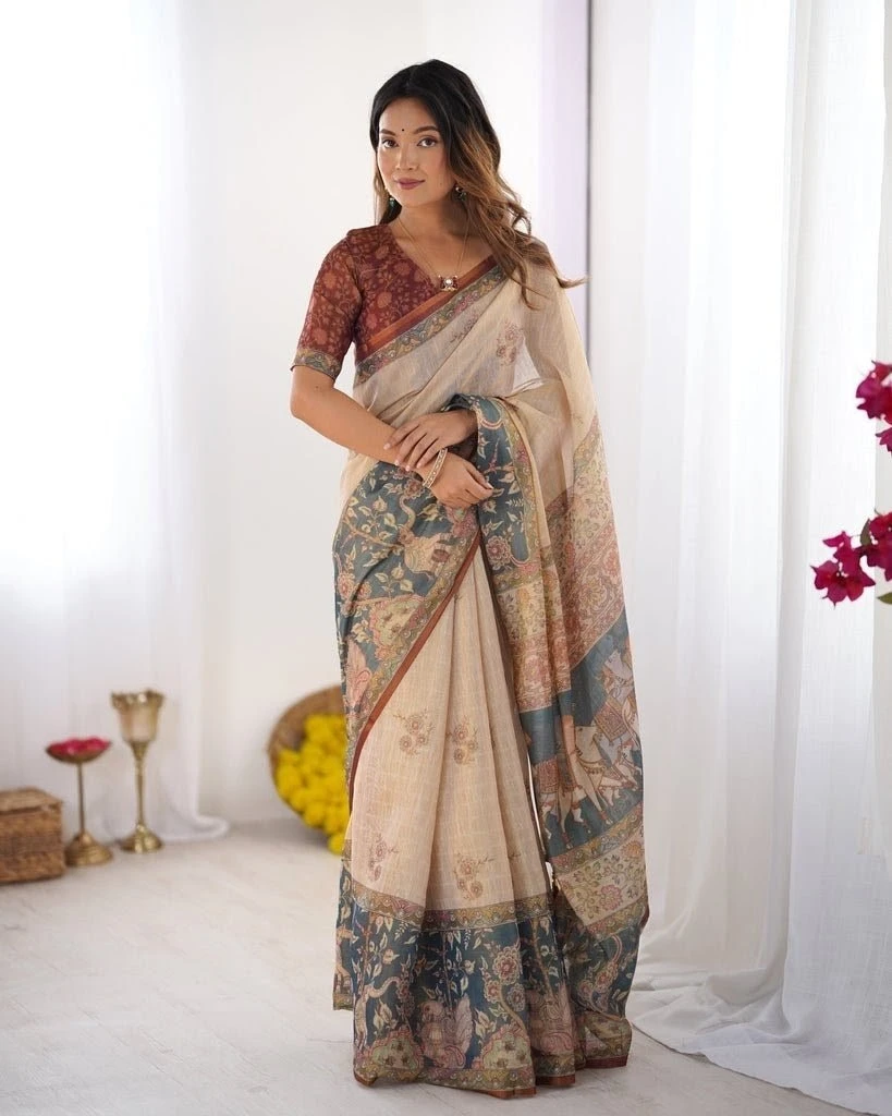 Premium Linen Tissue Silk Saree with Matching Blouse | Women's Wedding, Party & Festive Wear Saree