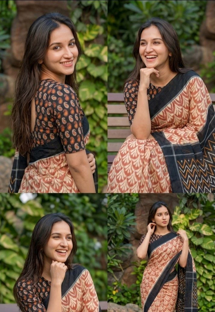 Black Linen Digital Print Saree with Matching Blouse | 6.30 Meter | Modern Nari